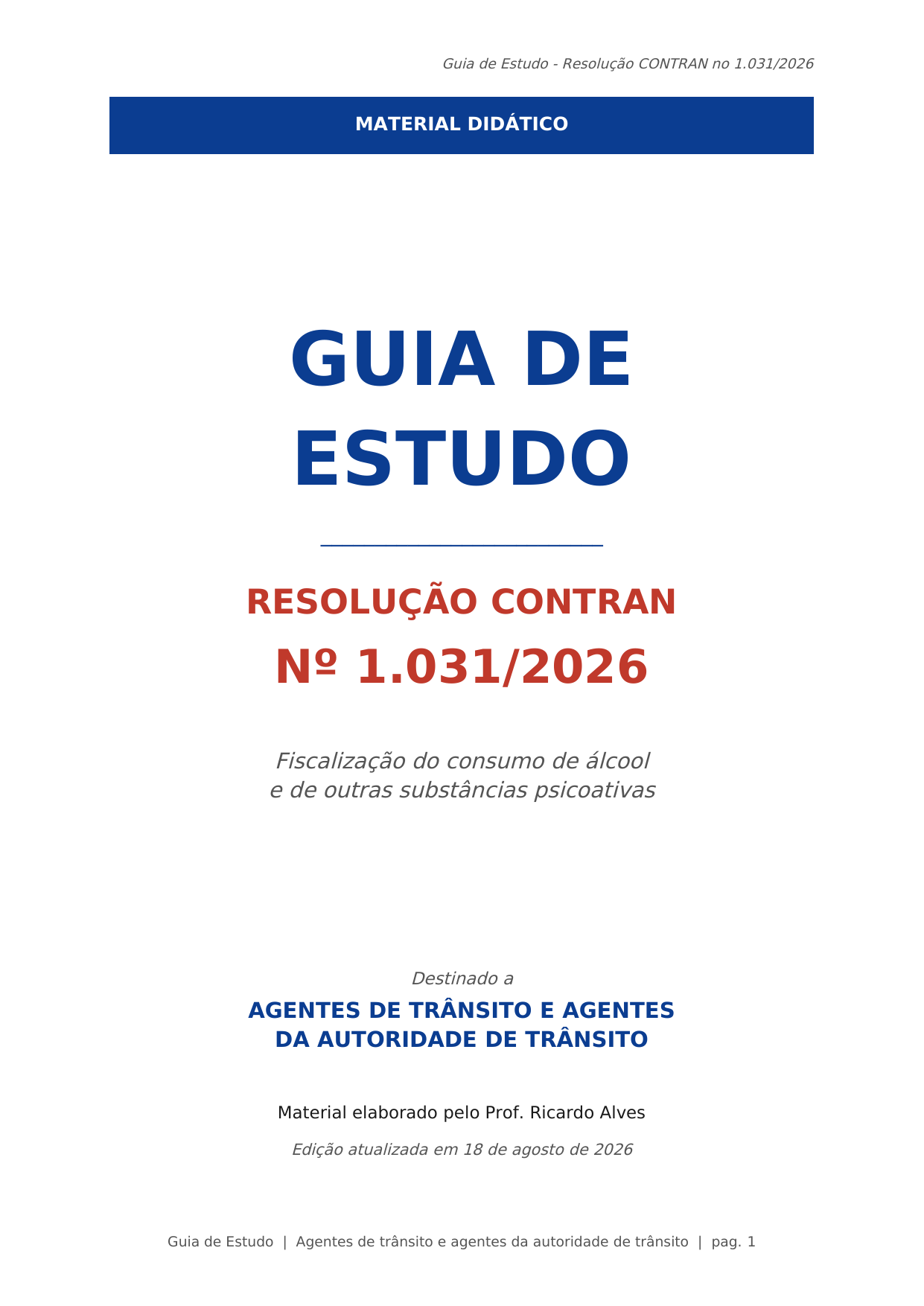 Capa do Guia de Estudo da Resolução CONTRAN nº 1.031/2026
